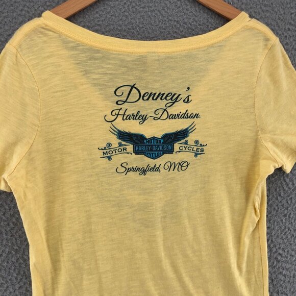 Harley Davidson Top Womens Large Yellow Springfield MO Studded Angel Wings Tee* - Picture 4 of 10